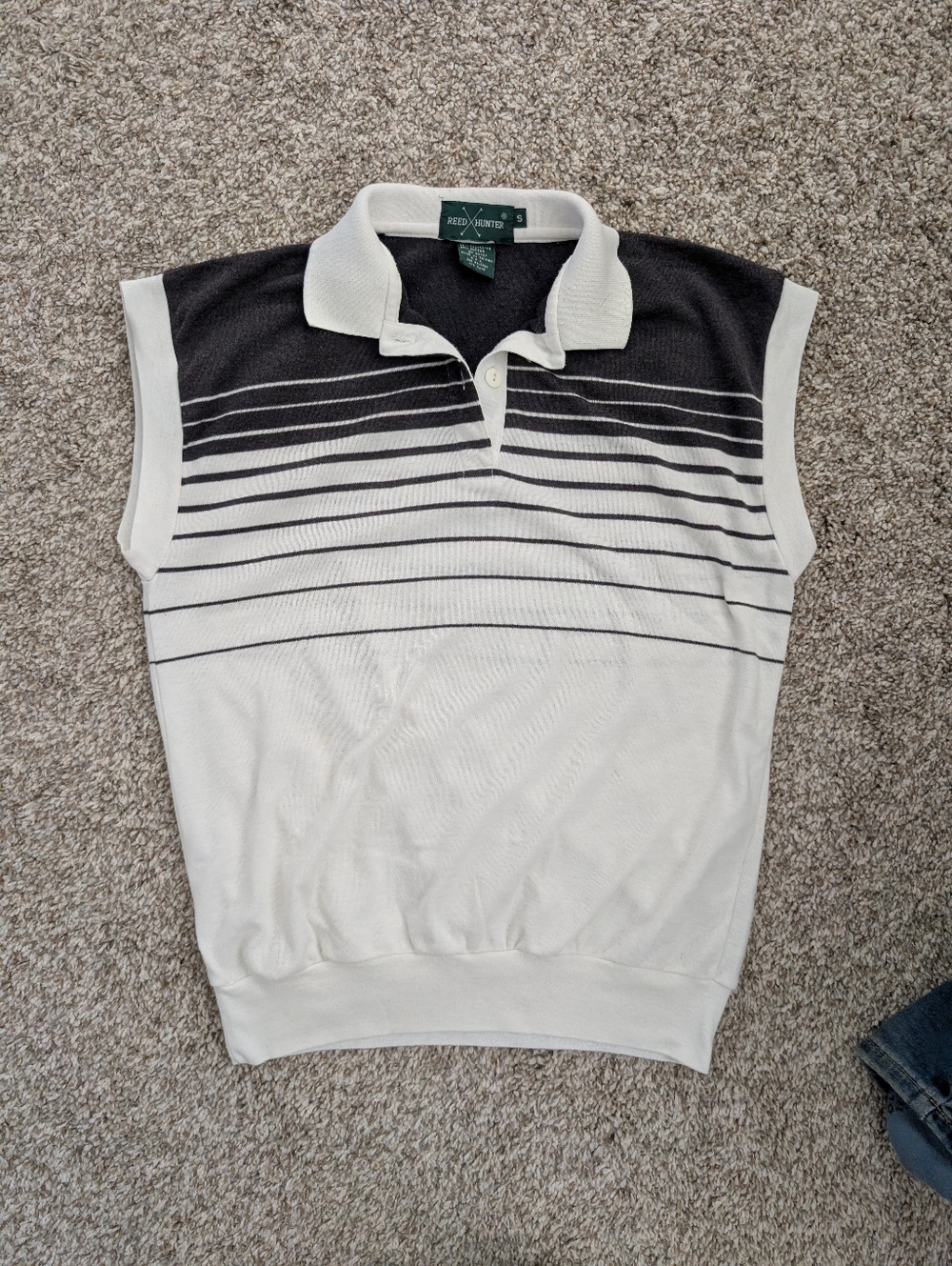 Reed Hunter Women Black and White Stripe Sleeveless Polo Shirt Sz S Tennis Prep